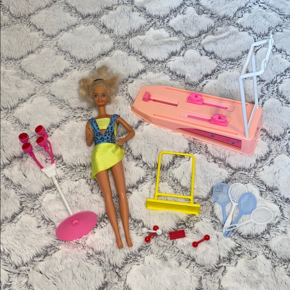 Vintage Barbie with workout accessories